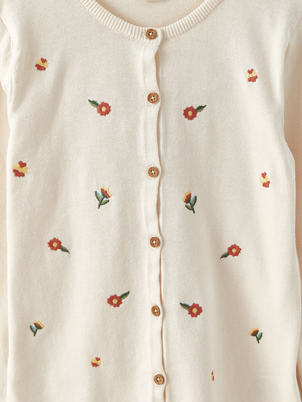 Crew Neck Embroidered Long Sleeve Girls' Knitwear Cardigan-2