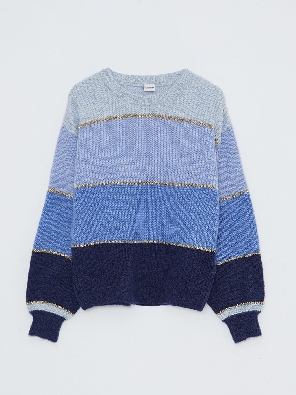 İndigo Bisiklet Yaka Renk Bloklu Uzun Kollu Kız Çocuk Triko Kazak