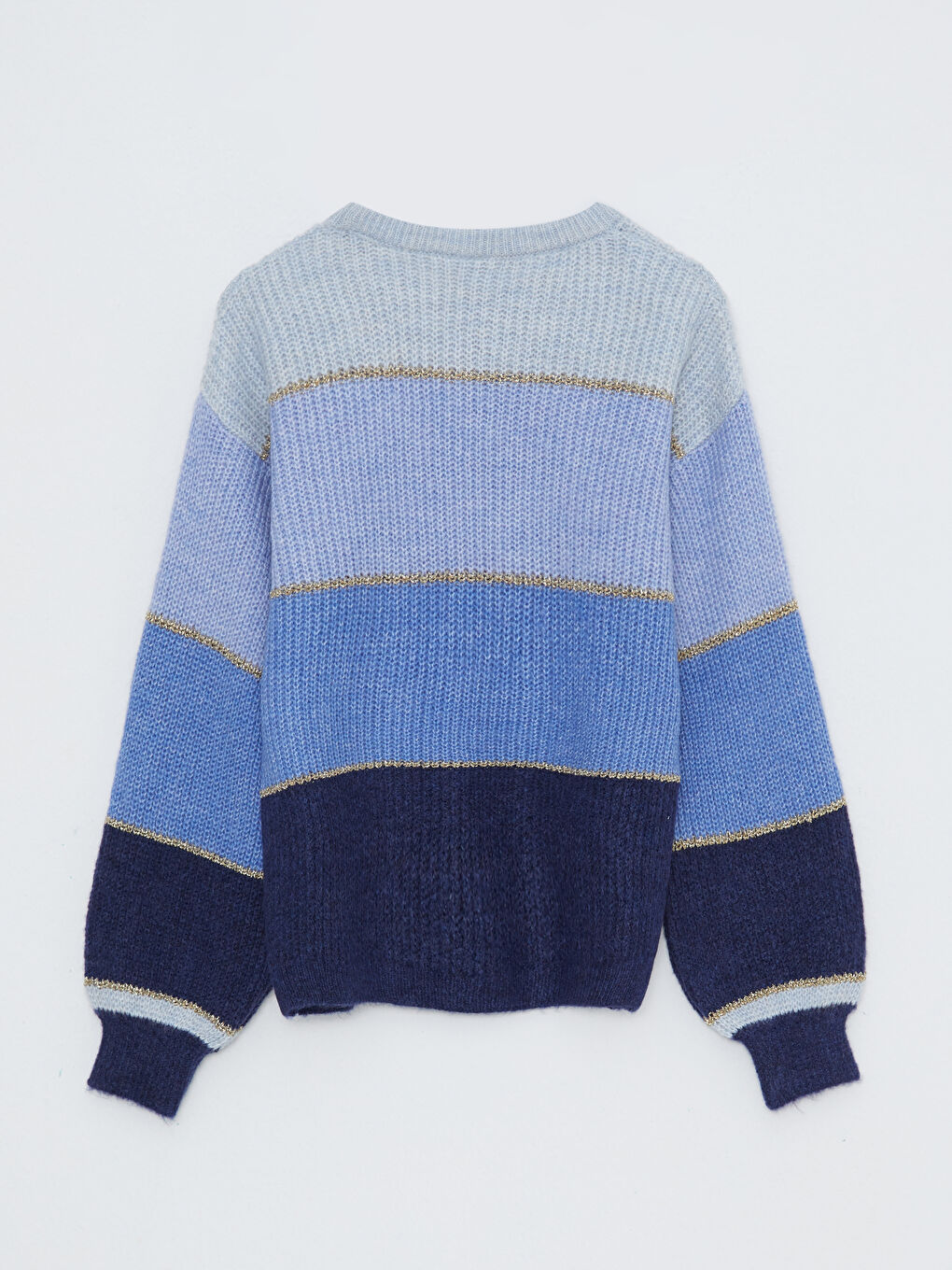 İndigo Bisiklet Yaka Renk Bloklu Uzun Kollu Kız Çocuk Triko Kazak-1