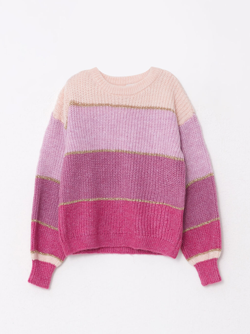 Crew Neck Long Sleeve Girl Tricot Sweater with Color Block