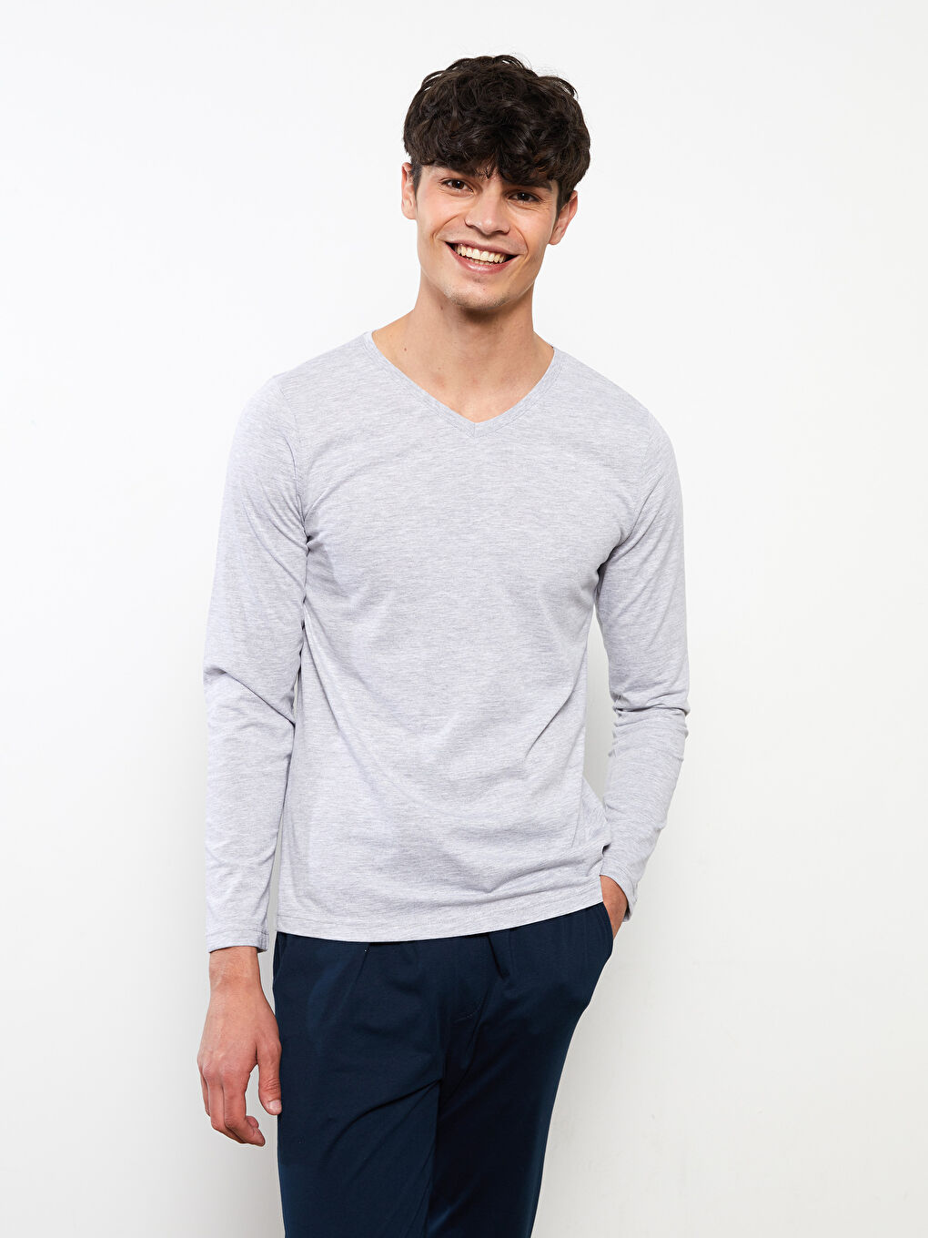 V-Neck Long Sleeve Men's Undershirt-1