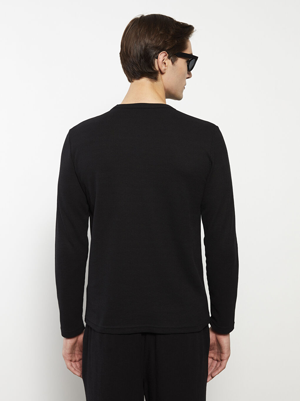 Siyah Bisiklet Yaka Uzun Kollu Erkek Tişört-4