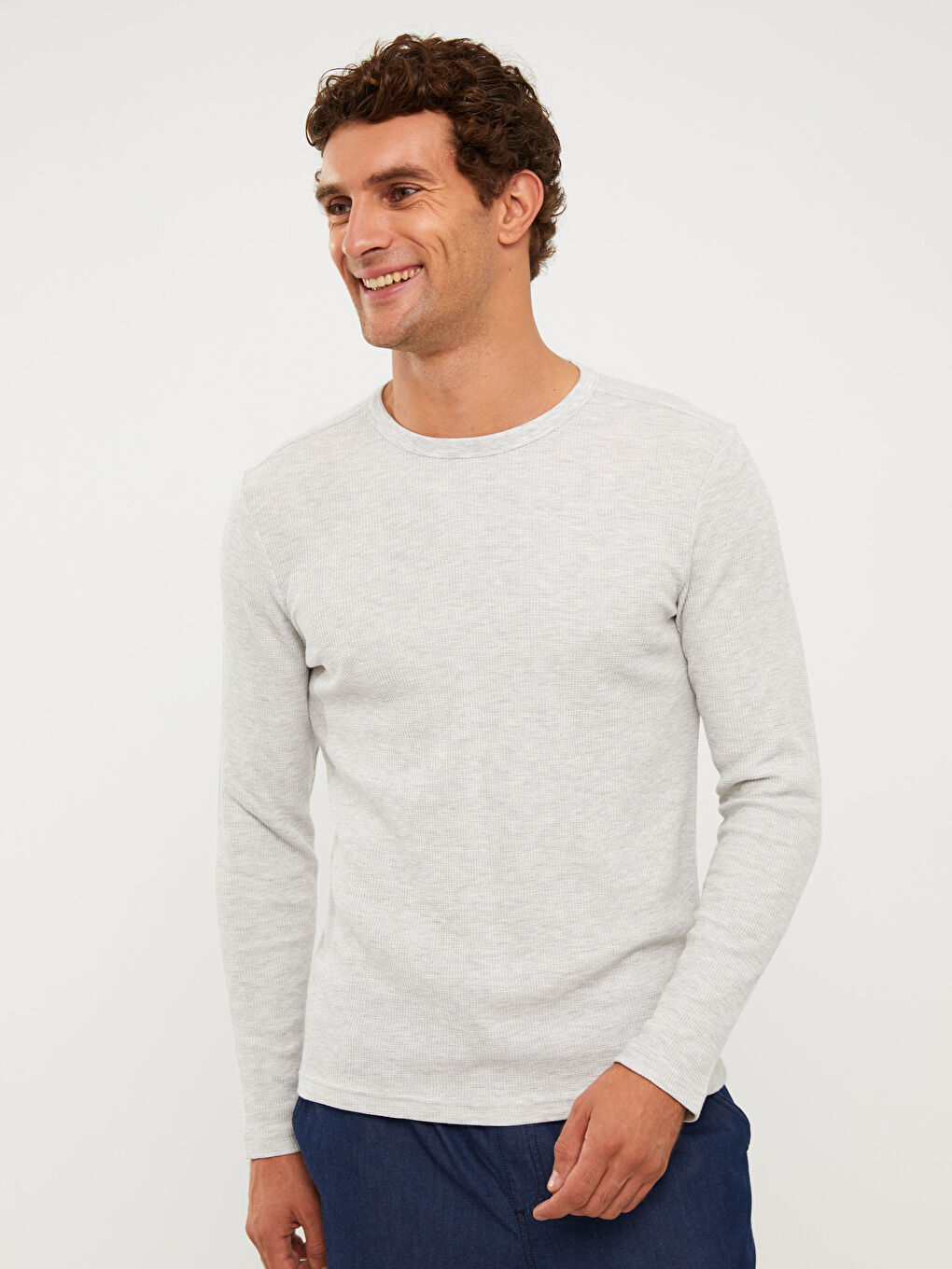 Bej Bisiklet Yaka Uzun Kollu Erkek Tişört-1