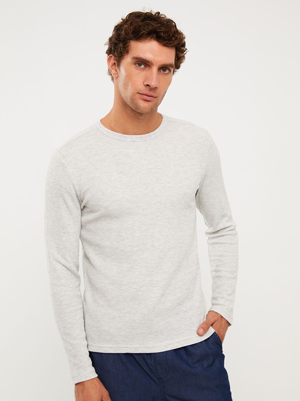 Bej Bisiklet Yaka Uzun Kollu Erkek Tişört-2