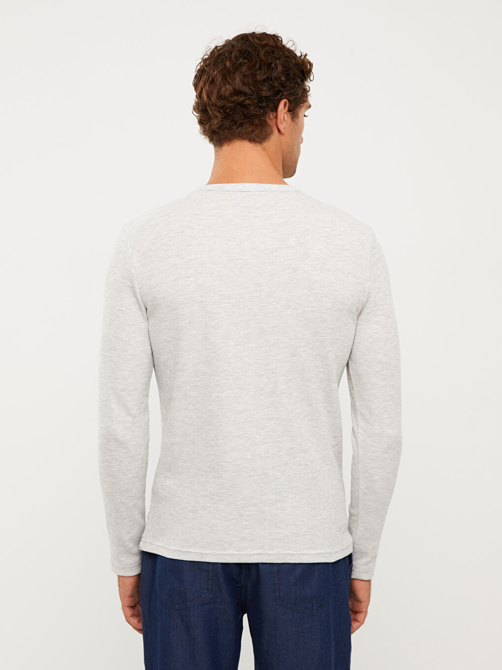 Bej Bisiklet Yaka Uzun Kollu Erkek Tişört-4