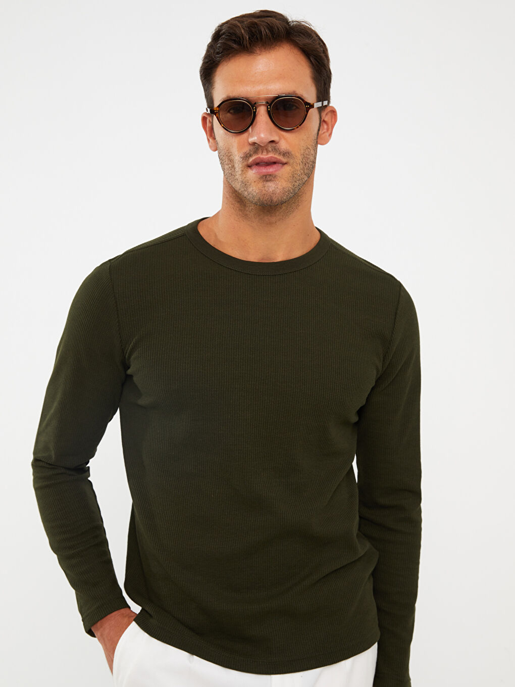 Tricou cu Mânecă Lungă și Guler Rotund pentru Bărbați-1