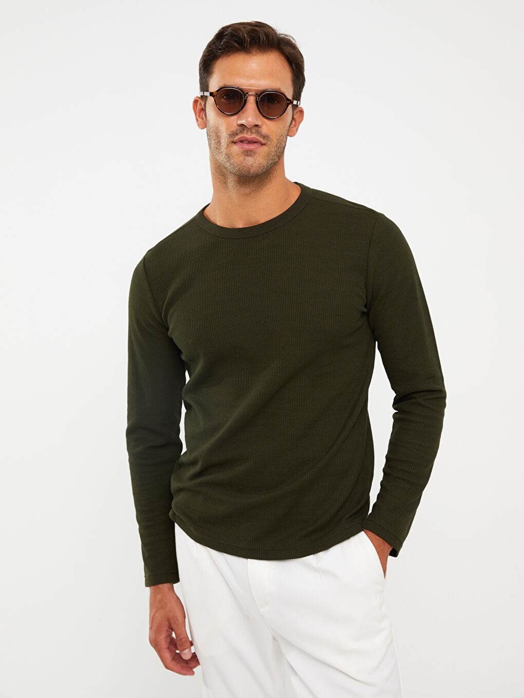 Tricou cu Mânecă Lungă și Guler Rotund pentru Bărbați-2