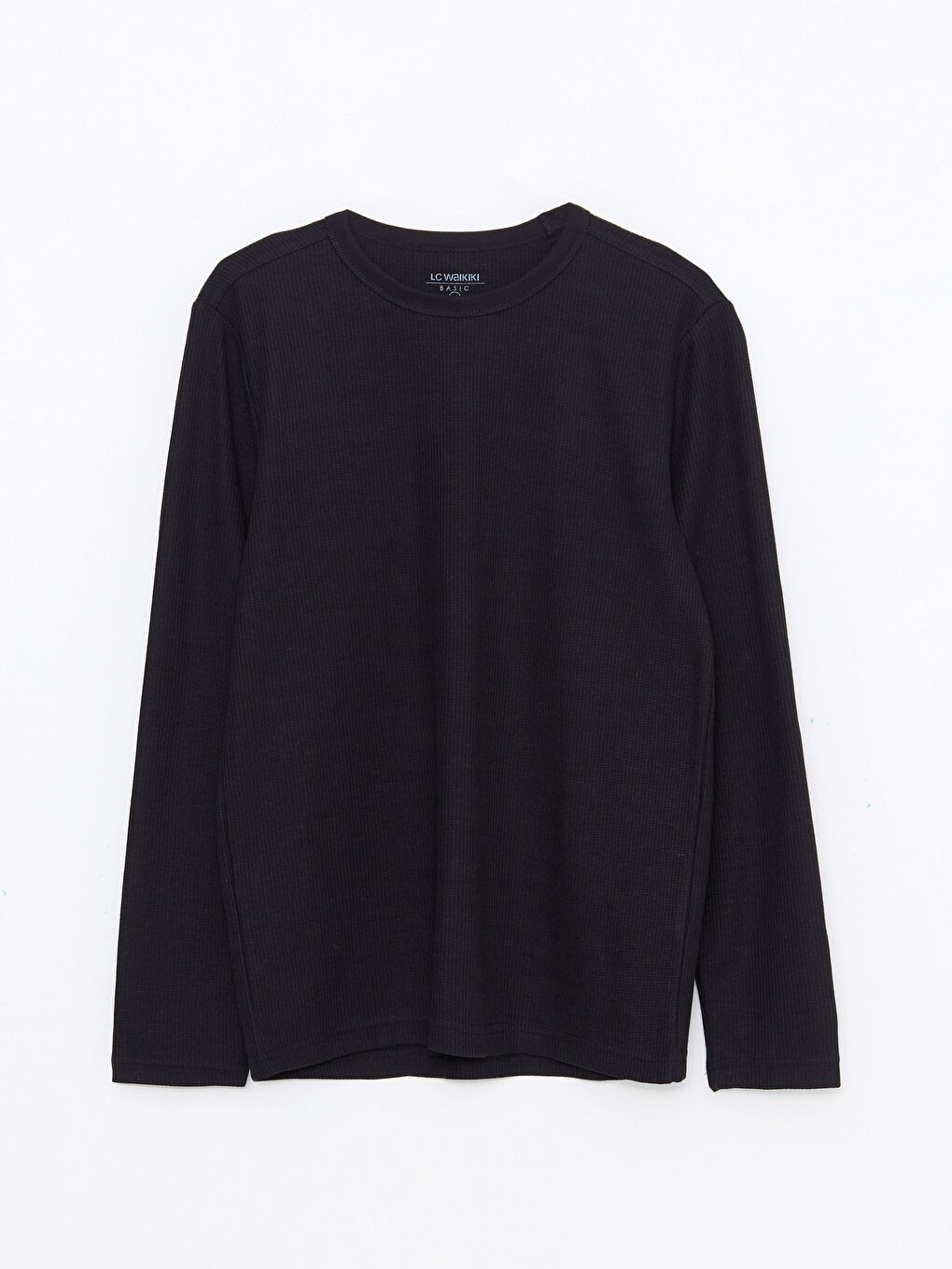 Siyah Bisiklet Yaka Uzun Kollu Erkek Tişört-5