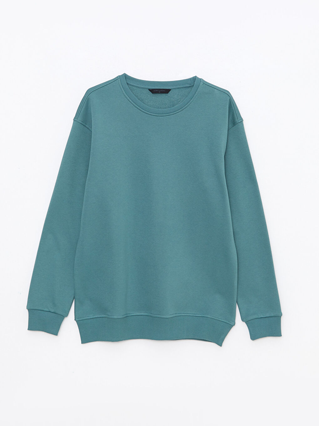 Yeşil Bisiklet Yaka Uzun Kollu Erkek Kalın Sweatshirt-5