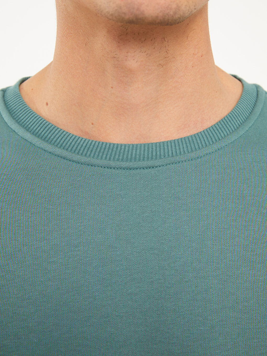 Yeşil Bisiklet Yaka Uzun Kollu Erkek Kalın Sweatshirt-3