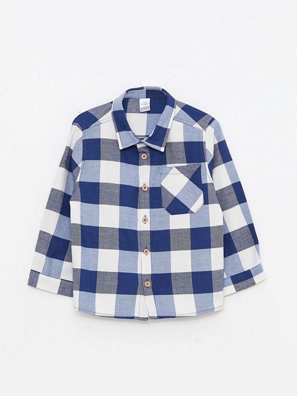 Lacivert Uzun Kollu Ekose Desenli Erkek Bebek Gömlek-3