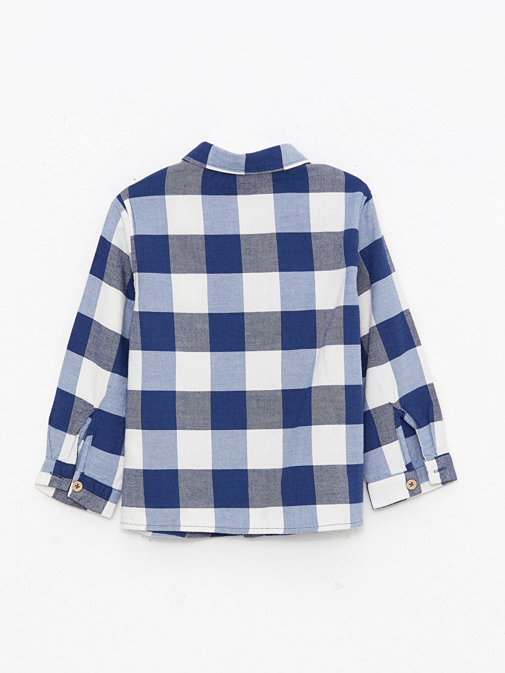 Lacivert Uzun Kollu Ekose Desenli Erkek Bebek Gömlek-4