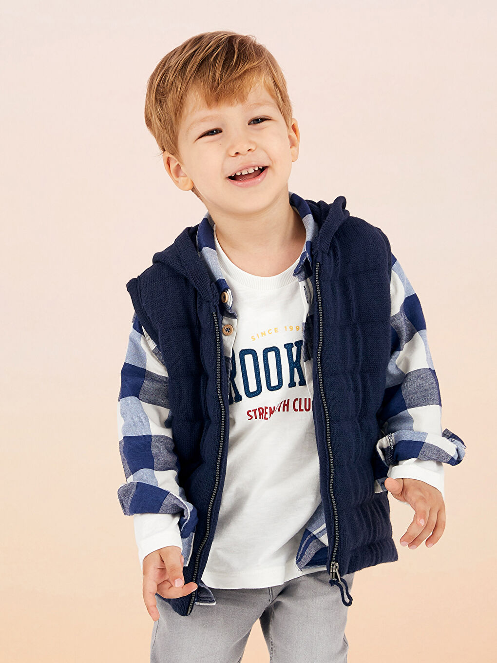 Lacivert Uzun Kollu Ekose Desenli Erkek Bebek Gömlek