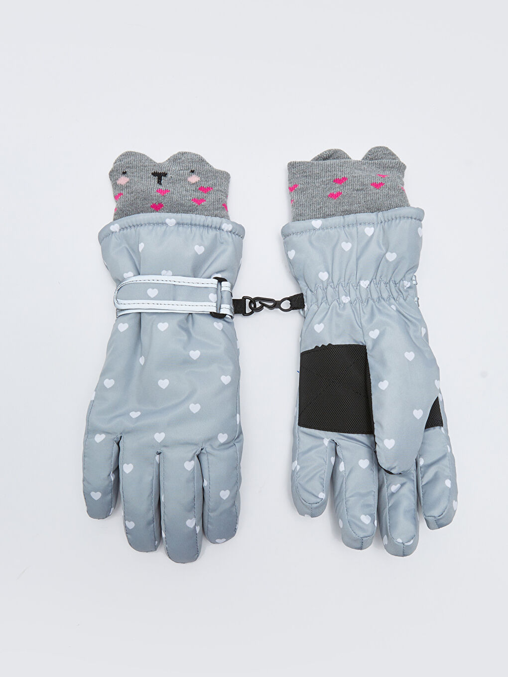 Heart Printed Girl Snow Gloves-1