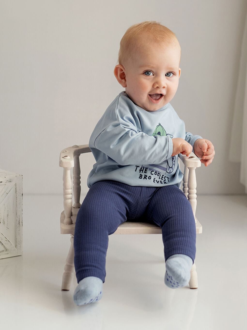 Mavi Bisiklet Yaka Uzun Kollu Baskılı Erkek Bebek Sweatshirt ve Tayt 2'li Takım