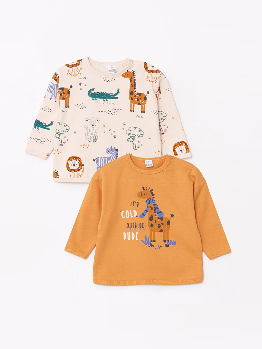 Sarı Bisiklet Yaka Uzun Kollu Baskılı Erkek Bebek Sweatshirt 2'li