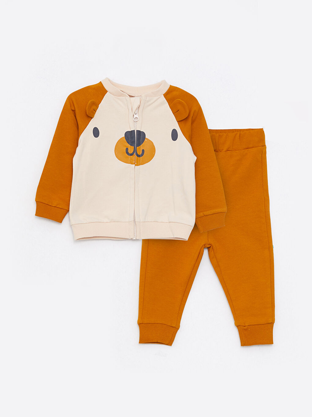 Crew Neck Long Sleeve Printed Baby Boy Zippered Sweatshirt and Pants 2-Pack