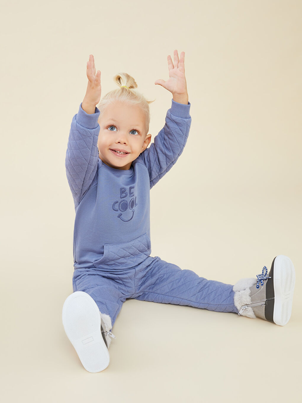 Mavi Bisiklet Yaka Uzun Kollu Nakış Detaylı Erkek Bebek Sweatshirt ve Eşofman Alt 2'li Takım-2