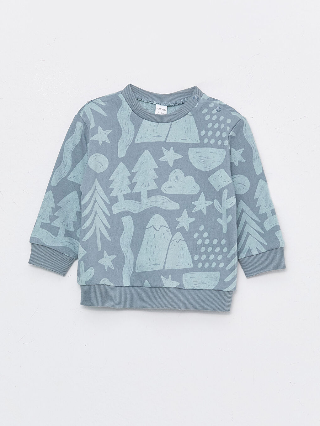 Mavi Bisiklet Yaka Uzun Kollu Baskılı Pamuklu Erkek Bebek Sweatshirt ve Pantolon 2'li Takım-1