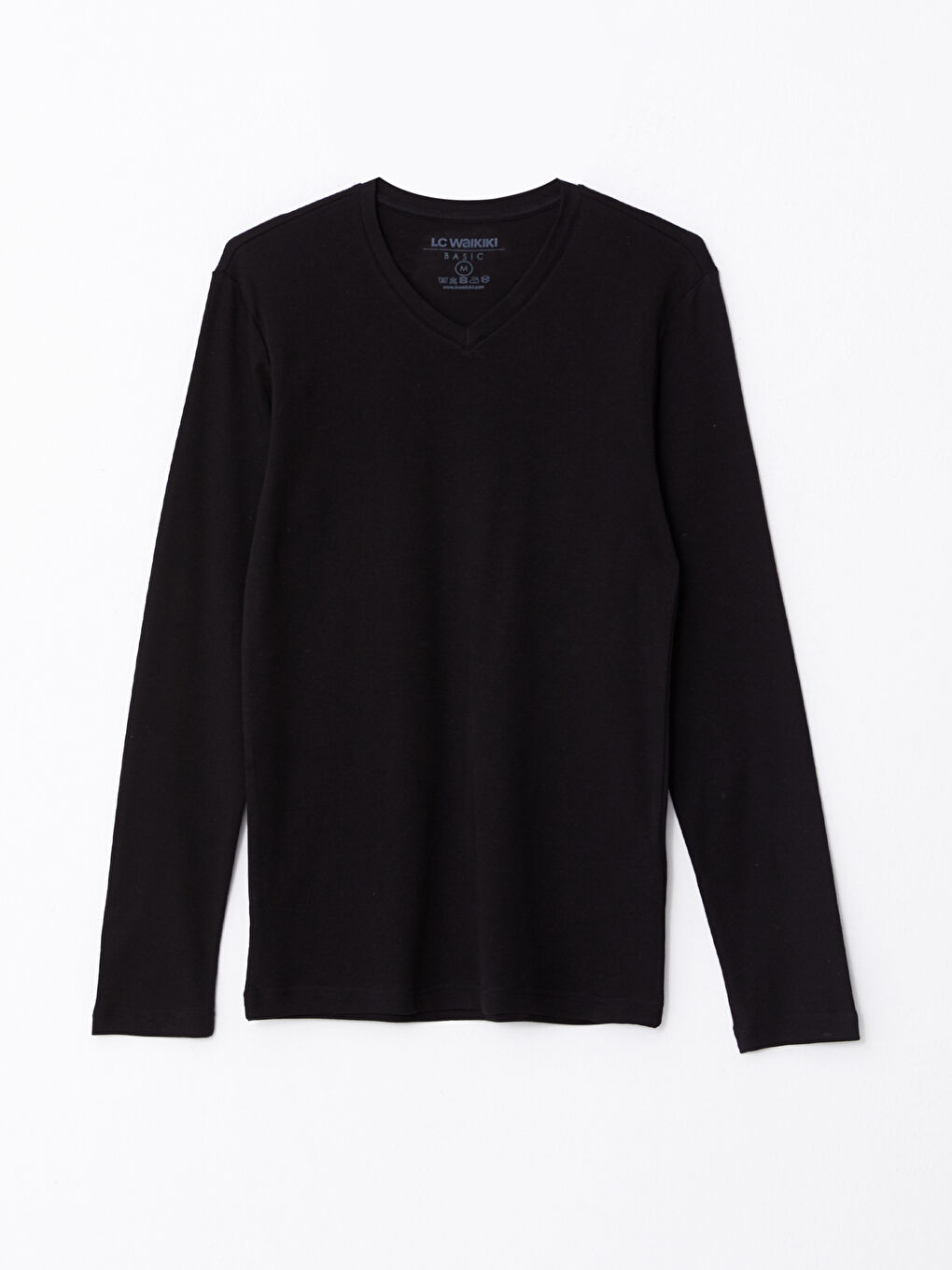 Siyah V Yaka Uzun Kollu Penye Erkek Tişört-5