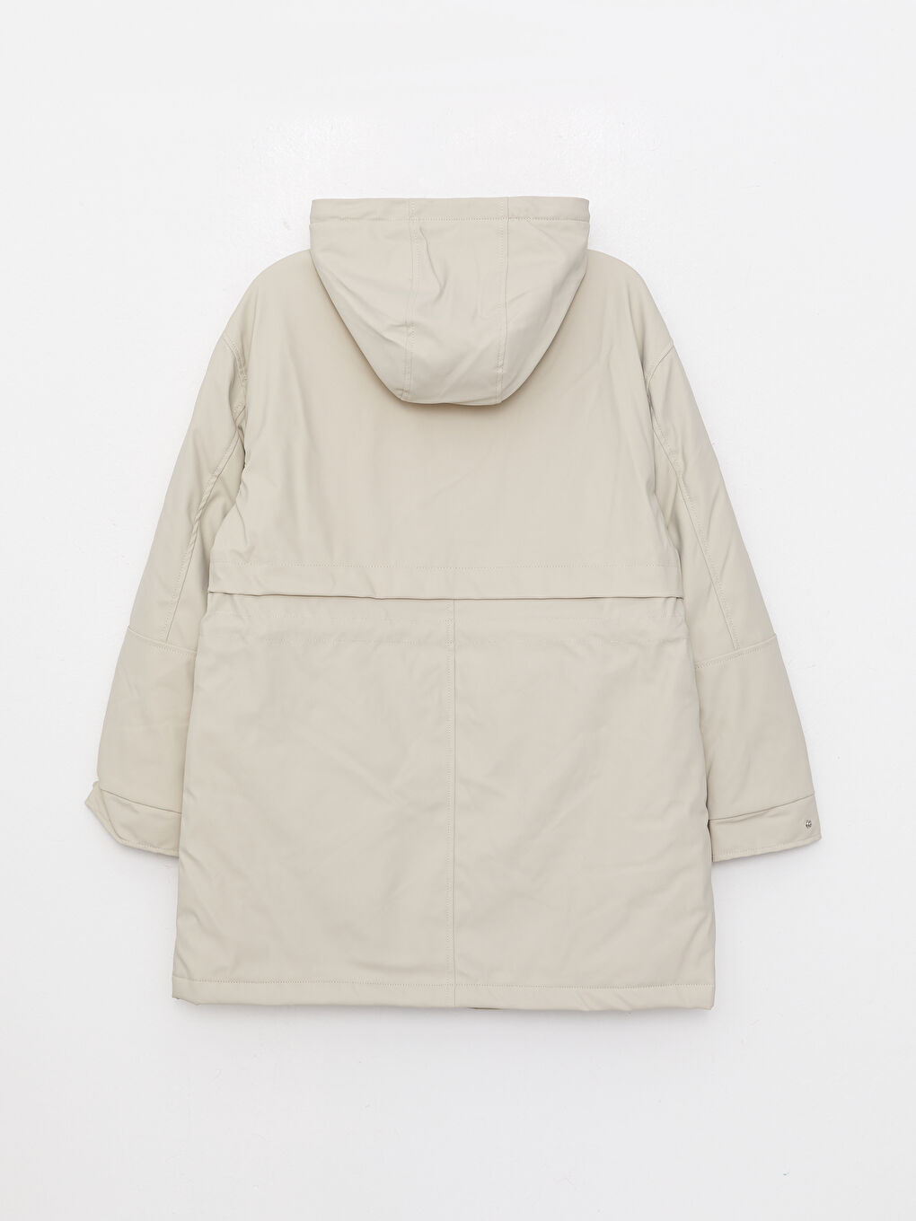 Bej Kadın Kapüşonlu Düz Parka-7