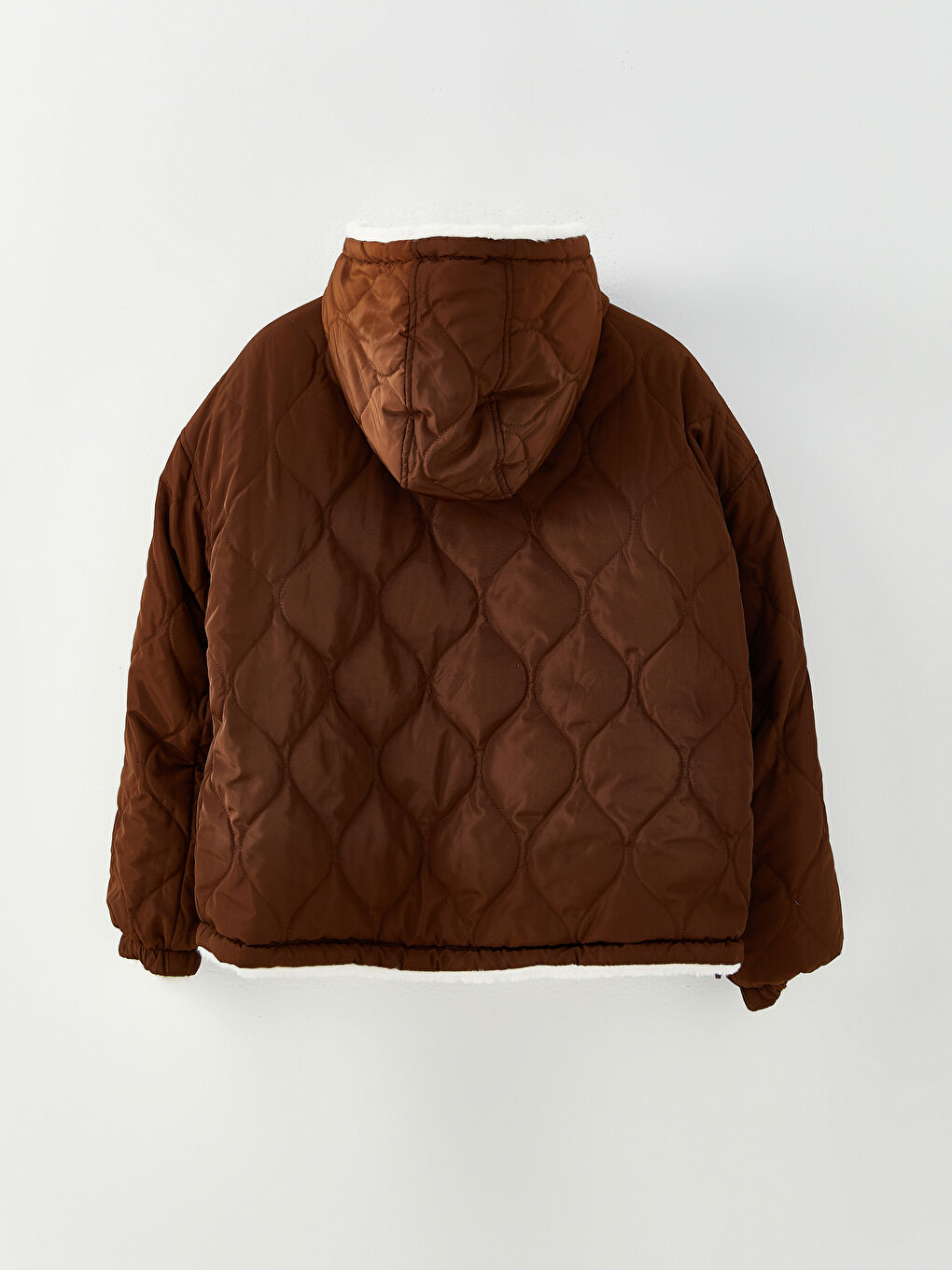 Kahverengi Kapüşonlu Düz Uzun Kollu Cep Detaylı Çift Taraflı Kadın Mont-4