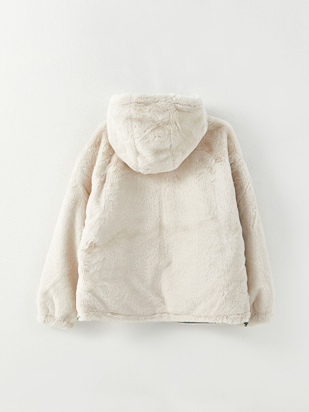 Haki Kapüşonlu Düz Uzun Kollu Cep Detaylı Çift Taraflı Kadın Mont-9