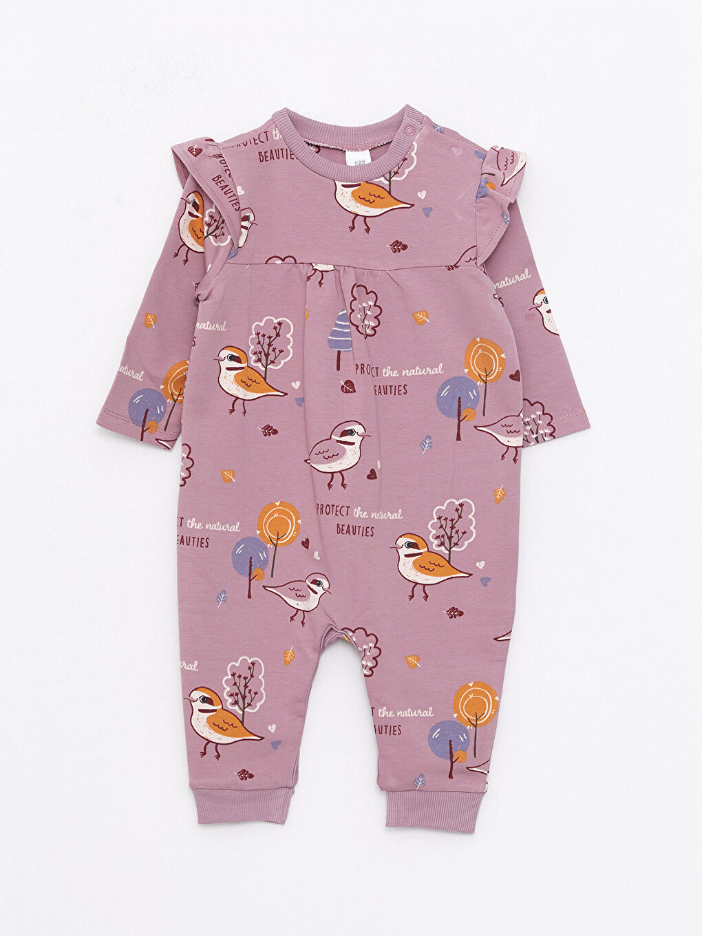Crew Neck Long Sleeve Printed Baby Girls' Jumpsuit