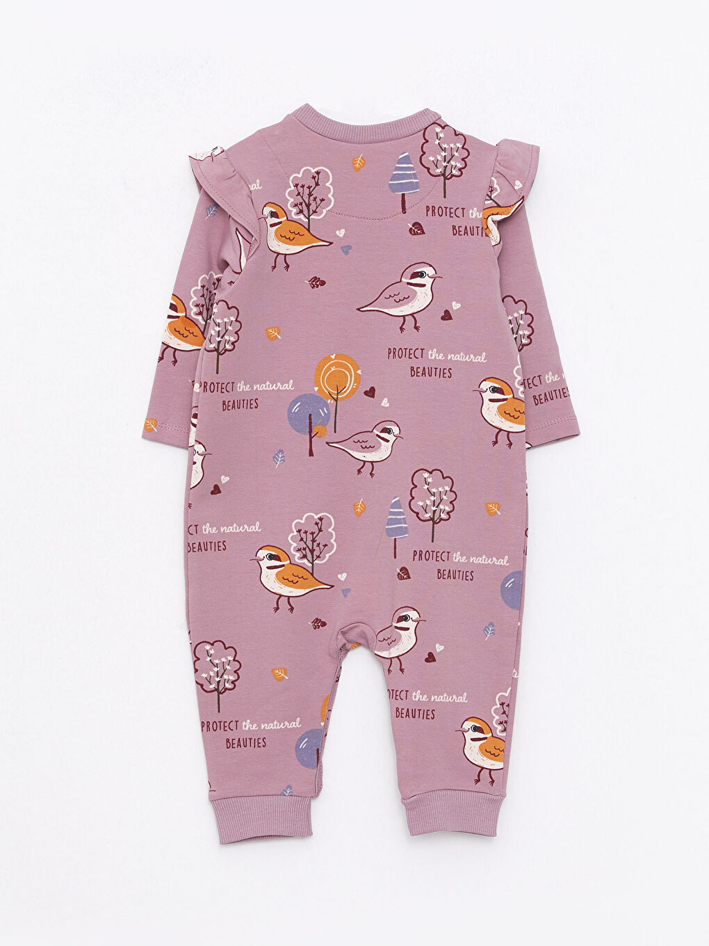 Crew Neck Long Sleeve Printed Baby Girls' Jumpsuit-1
