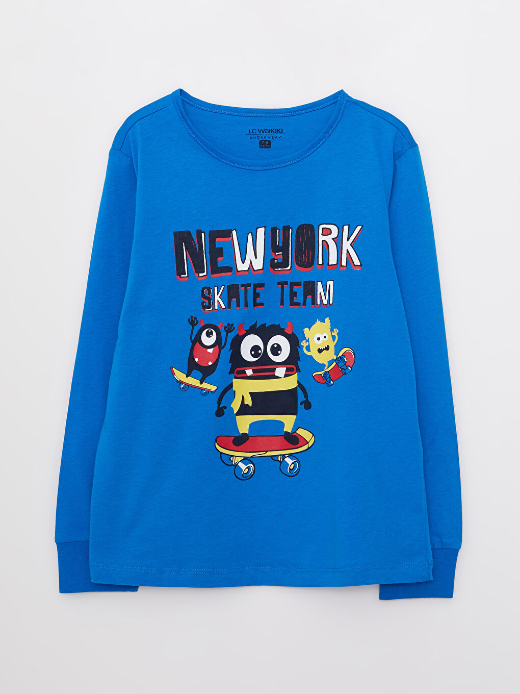 Mavi Bisiklet Yaka Baskılı Uzun Kollu Erkek Çocuk Tişört