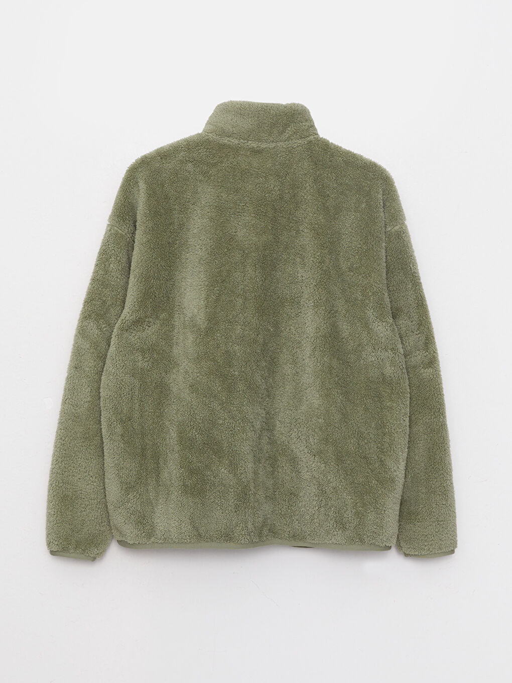 Yeşil Dik Yaka Düz Uzun Kollu Polar Kadın Spor Hırka-6