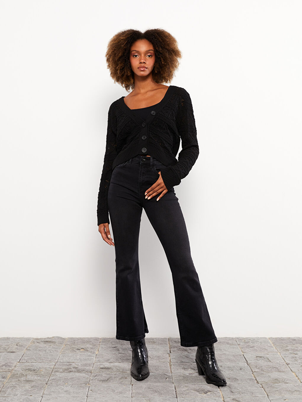 Siyah Yüksek Bel Mars Flare Kadın Jean Pantolon