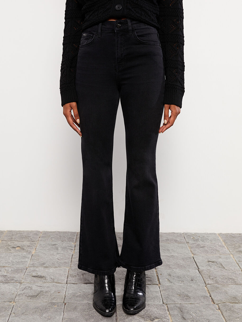Siyah Yüksek Bel Mars Flare Kadın Jean Pantolon-2