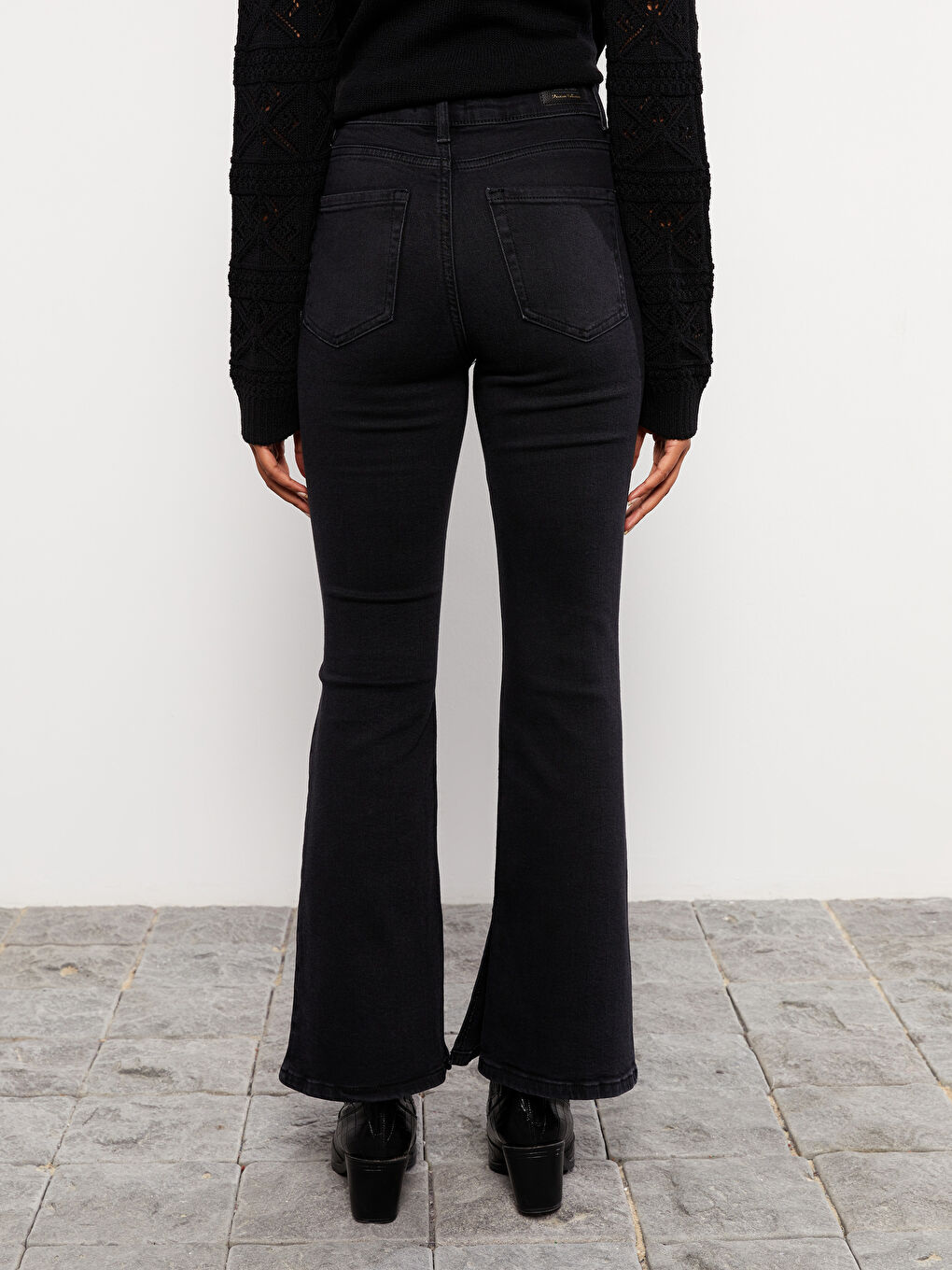 Siyah Yüksek Bel Mars Flare Kadın Jean Pantolon-3