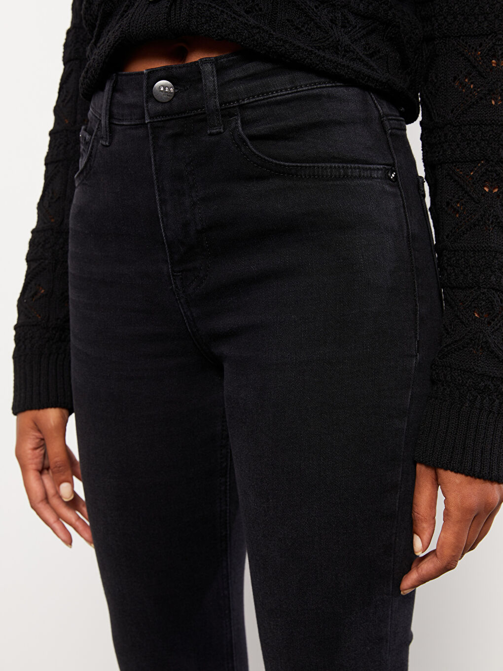 Siyah Yüksek Bel Mars Flare Kadın Jean Pantolon-4