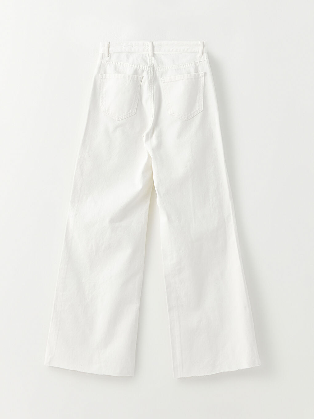 Beyaz Kadın Yüksek Bel Wideleg Düz Jean Pantolon-6