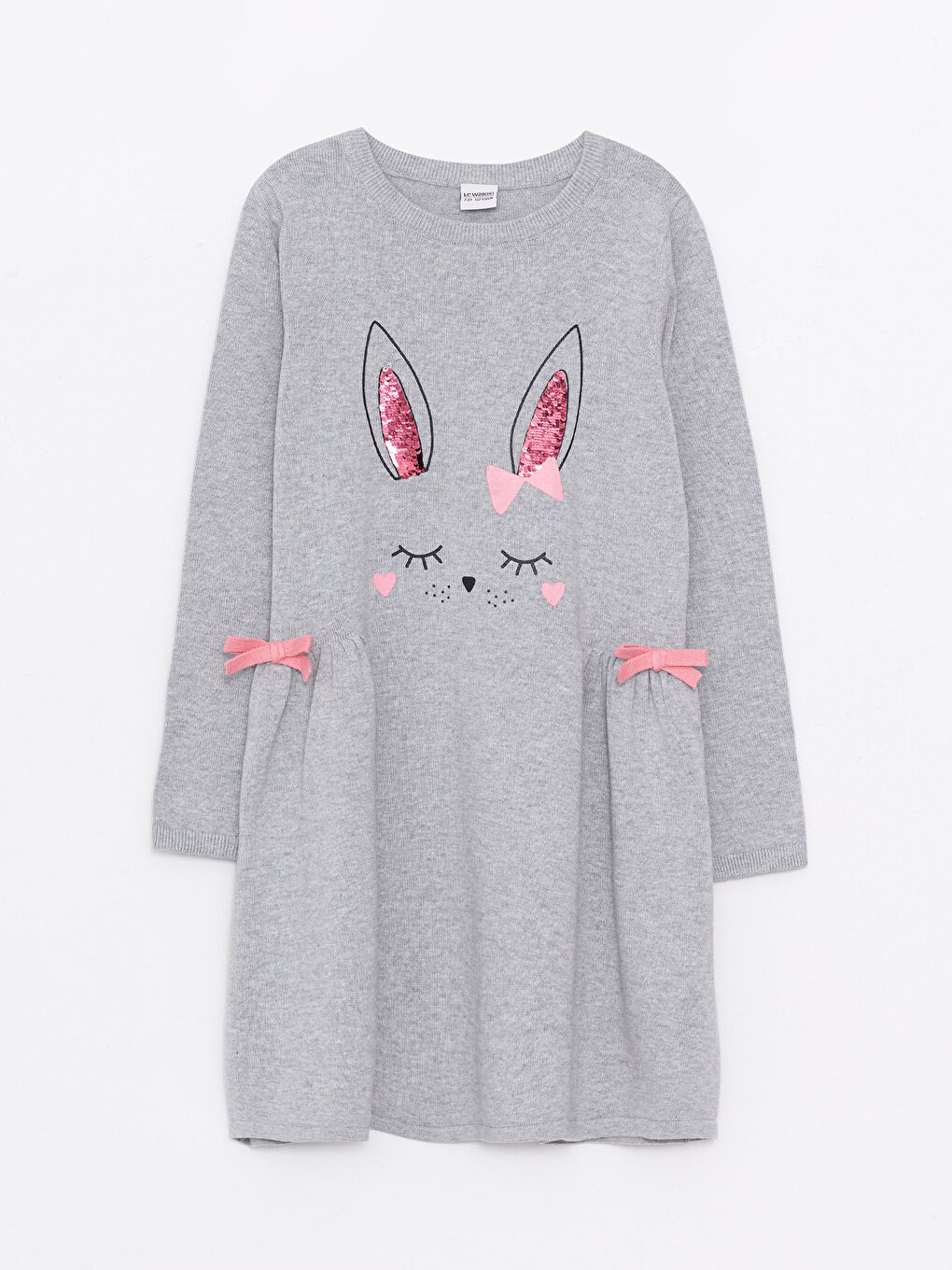 Crew Neck Patterned Long Sleeve Girl Tricot Dress