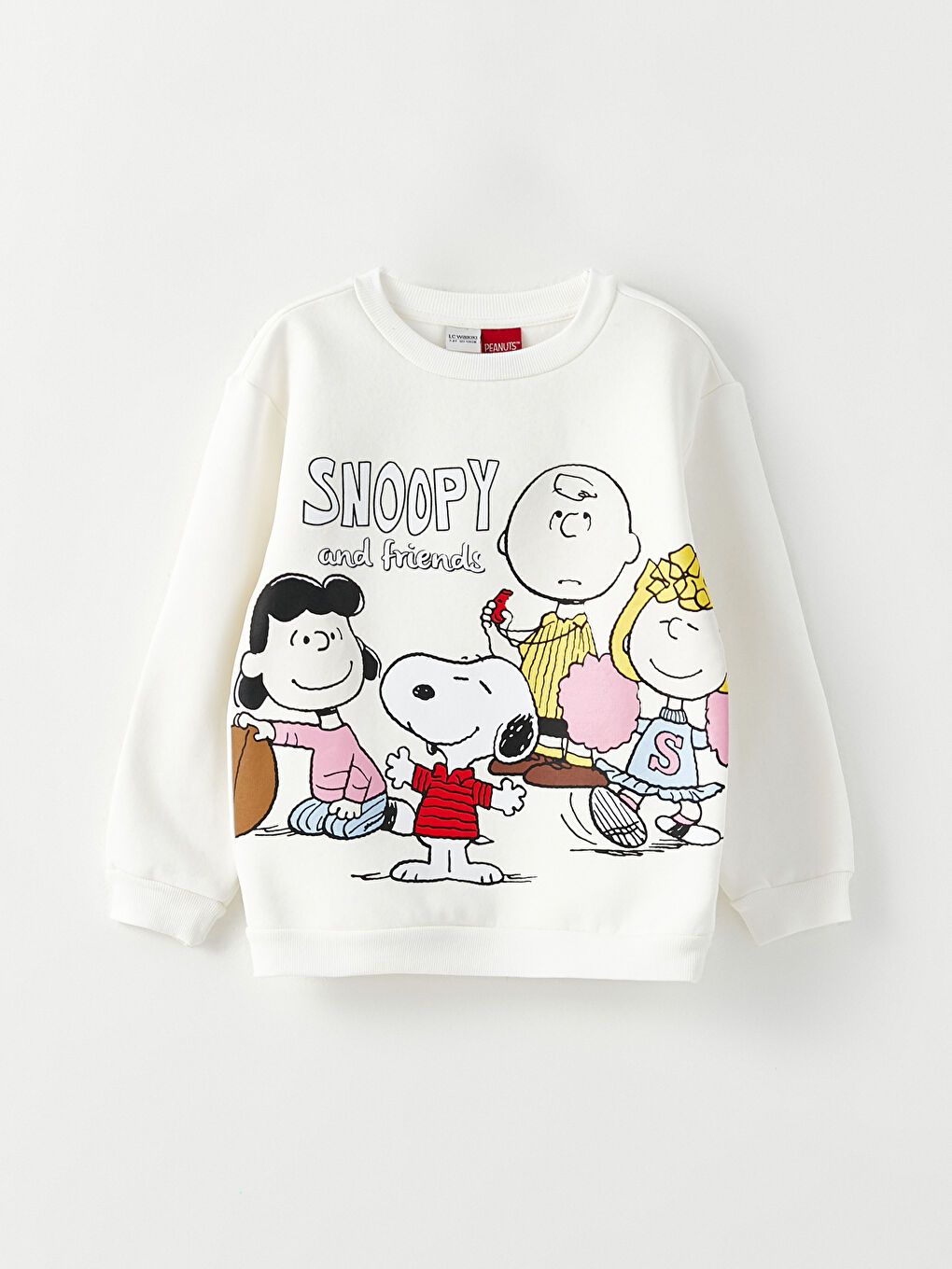 Ekru Bisiklet Yaka Snoopy Baskılı Uzun Kollu Kız Çocuk Sweatshirt