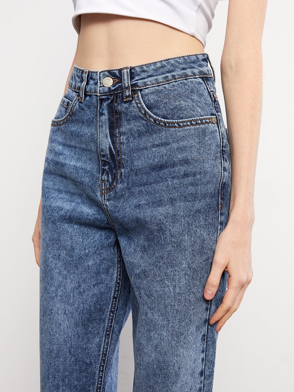 High Waisted Mom Fit Regular Pocket Detailed Women's Rodeo Denim Trousers-2