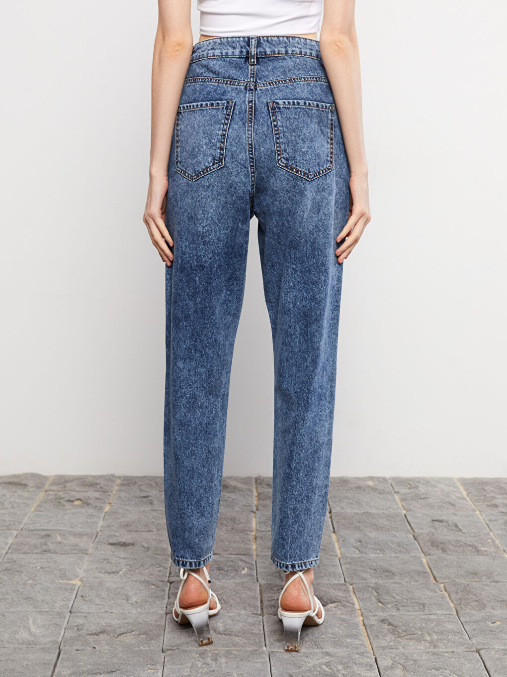 High Waisted Mom Fit Regular Pocket Detailed Women's Rodeo Denim Trousers-4