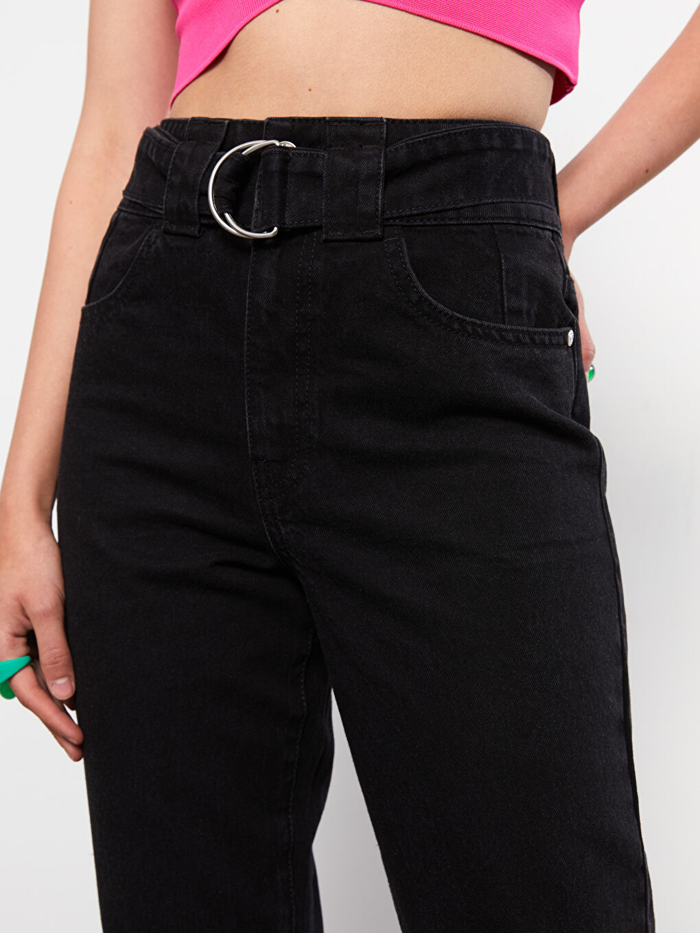 High Waisted Mom Fit Regular Pocket Detailed Women's Rodeo Denim Trousers-3