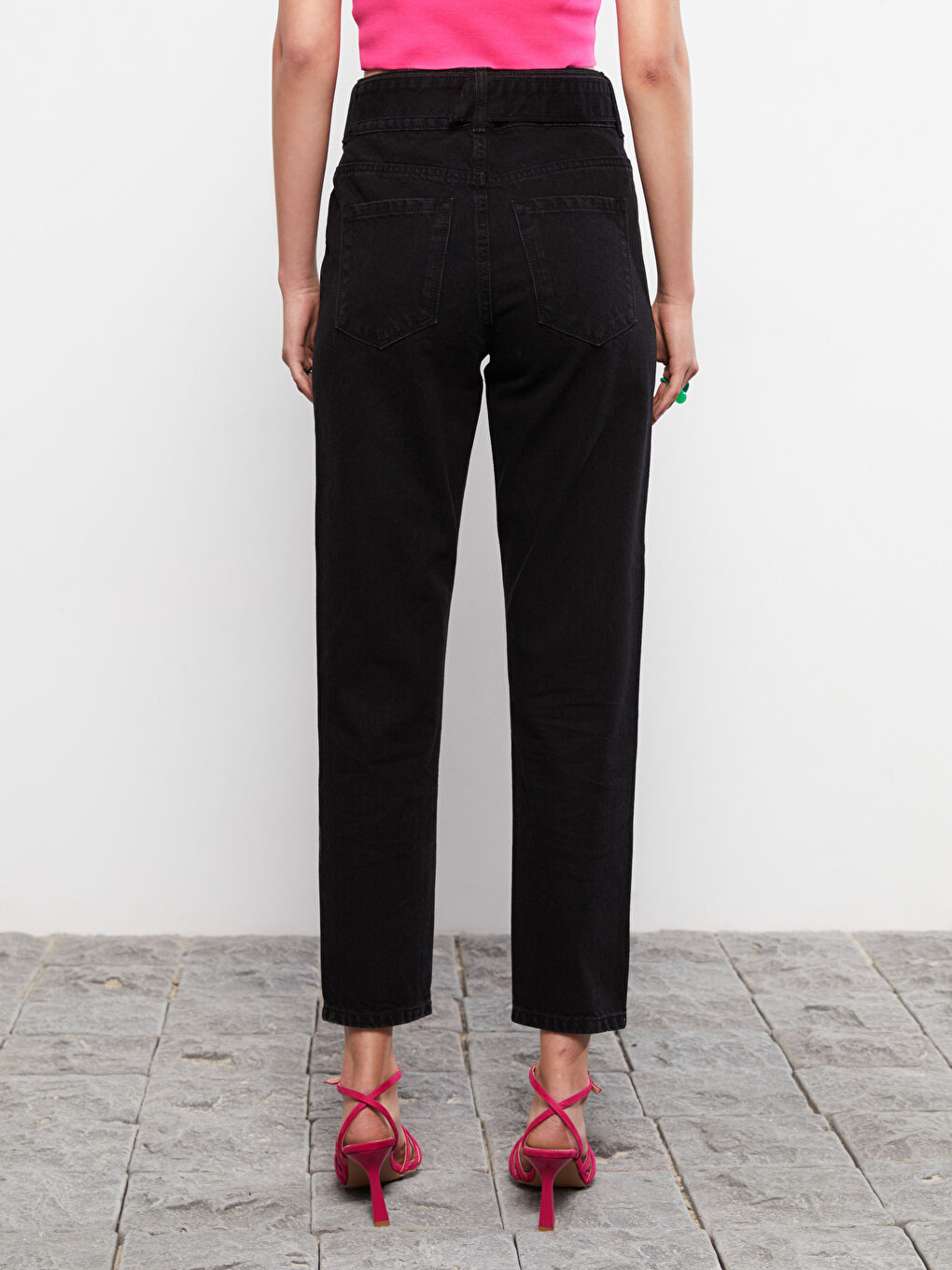 High Waisted Mom Fit Regular Pocket Detailed Women's Rodeo Denim Trousers-5