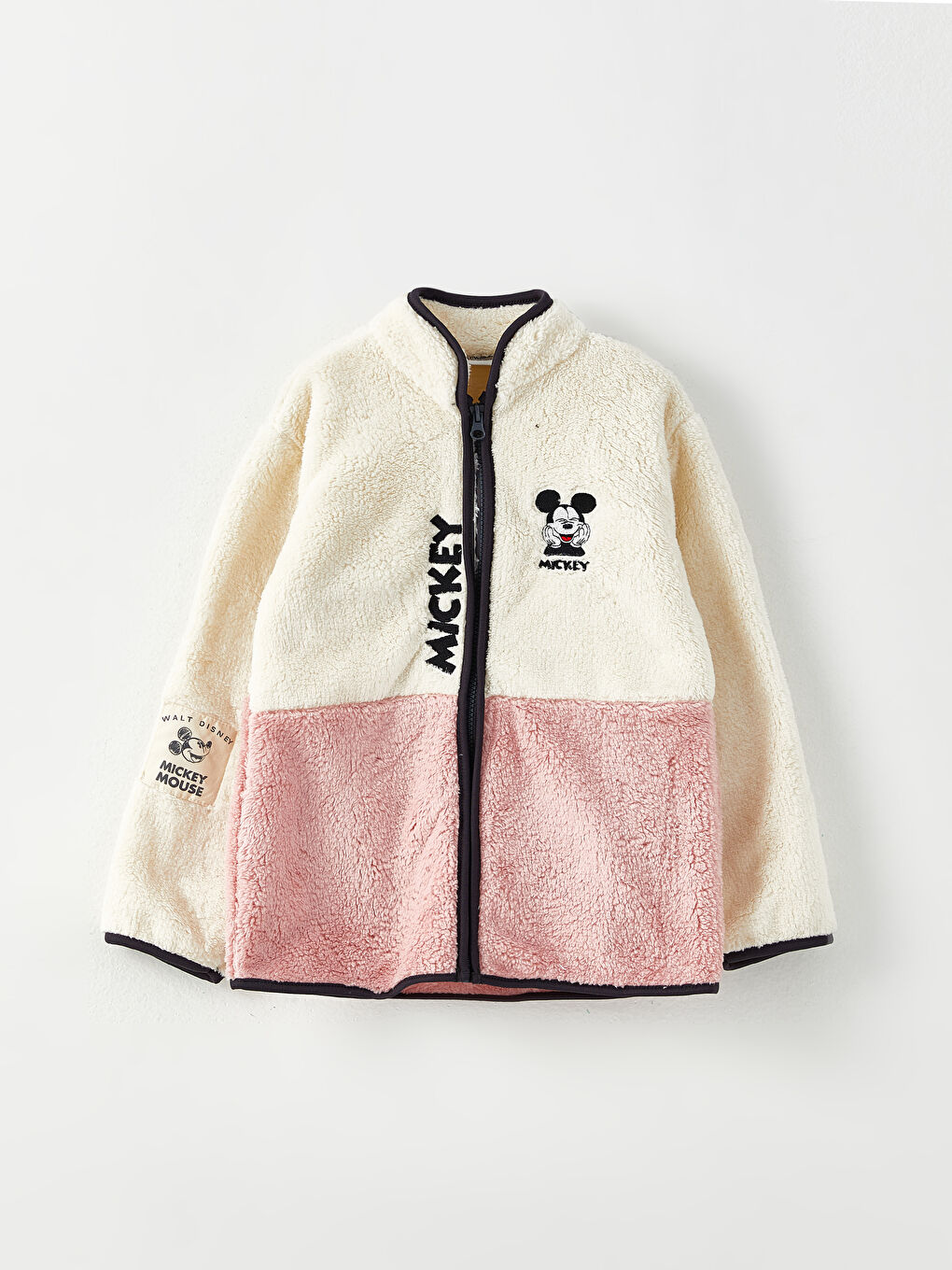 Dik Yaka Mickey Mouse Nakışlı Uzun Kollu Pelüş Kız Çocuk Fermuarlı Hırka