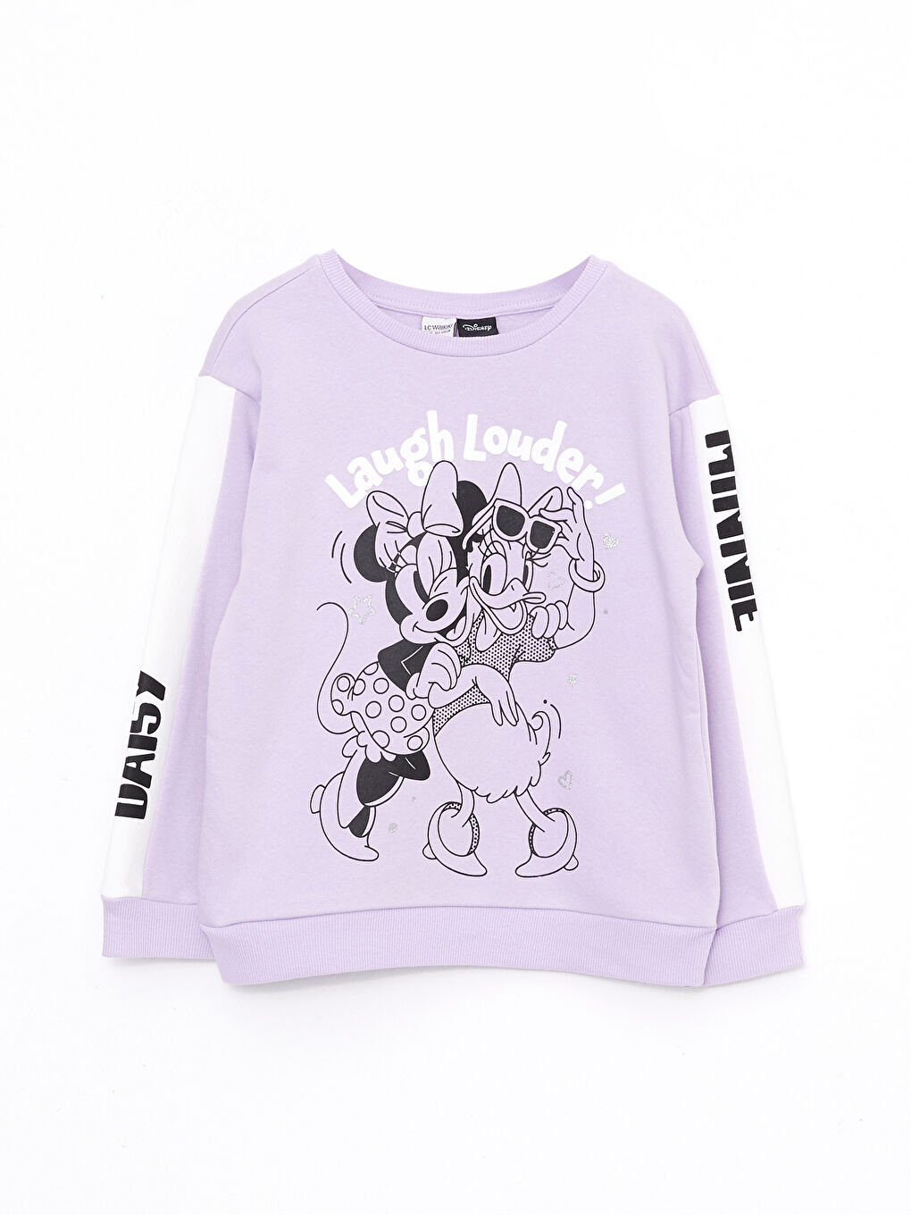 LCW Kids Lila Bisiklet Yaka Minnie Mouse ve Daisy Duck Baskılı Uzun Kollu Kız Çocuk Sweatshirt