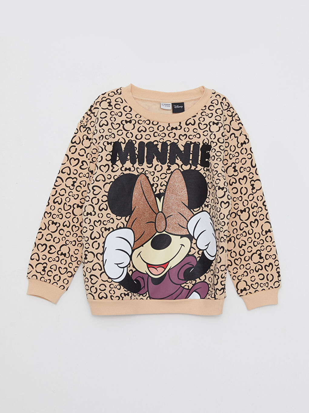 Crew Neck Minnie Mouse Printed Long Sleeve Girls' Sweatshirt