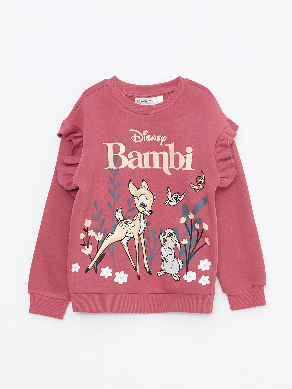 LCW Kids Bisiklet Yaka Bambi Baskılı Uzun Kollu Kız Çocuk Sweatshirt -W27338Z4-GRU