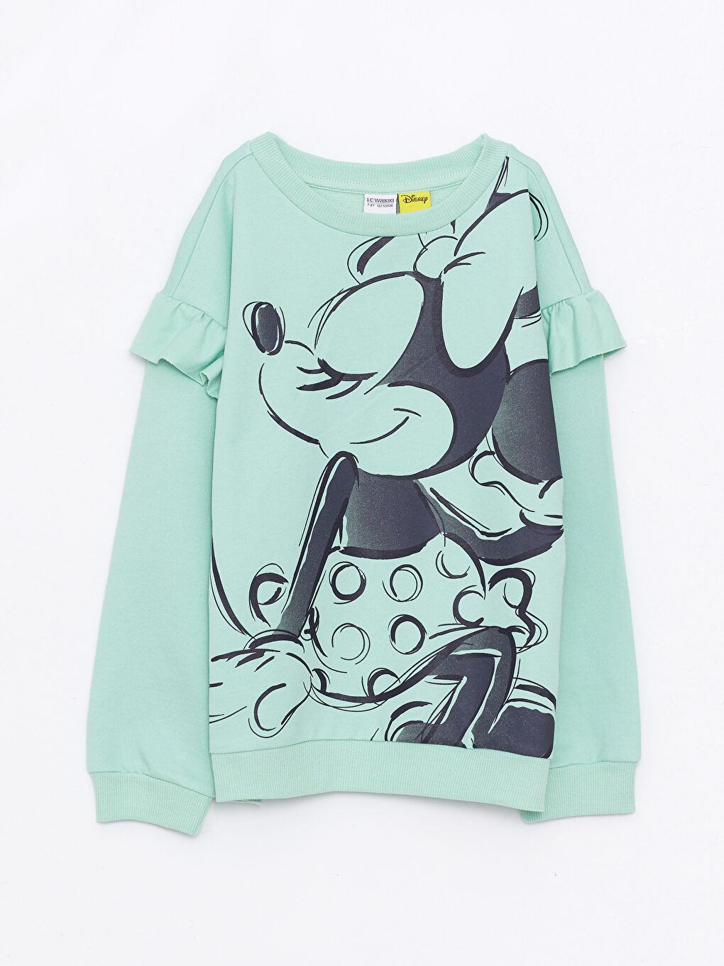 LCW Kids Mat Yeşil Bisiklet Yaka Minnie Mouse Baskılı Uzun Kollu Kız Çocuk Sweatshirt - 1