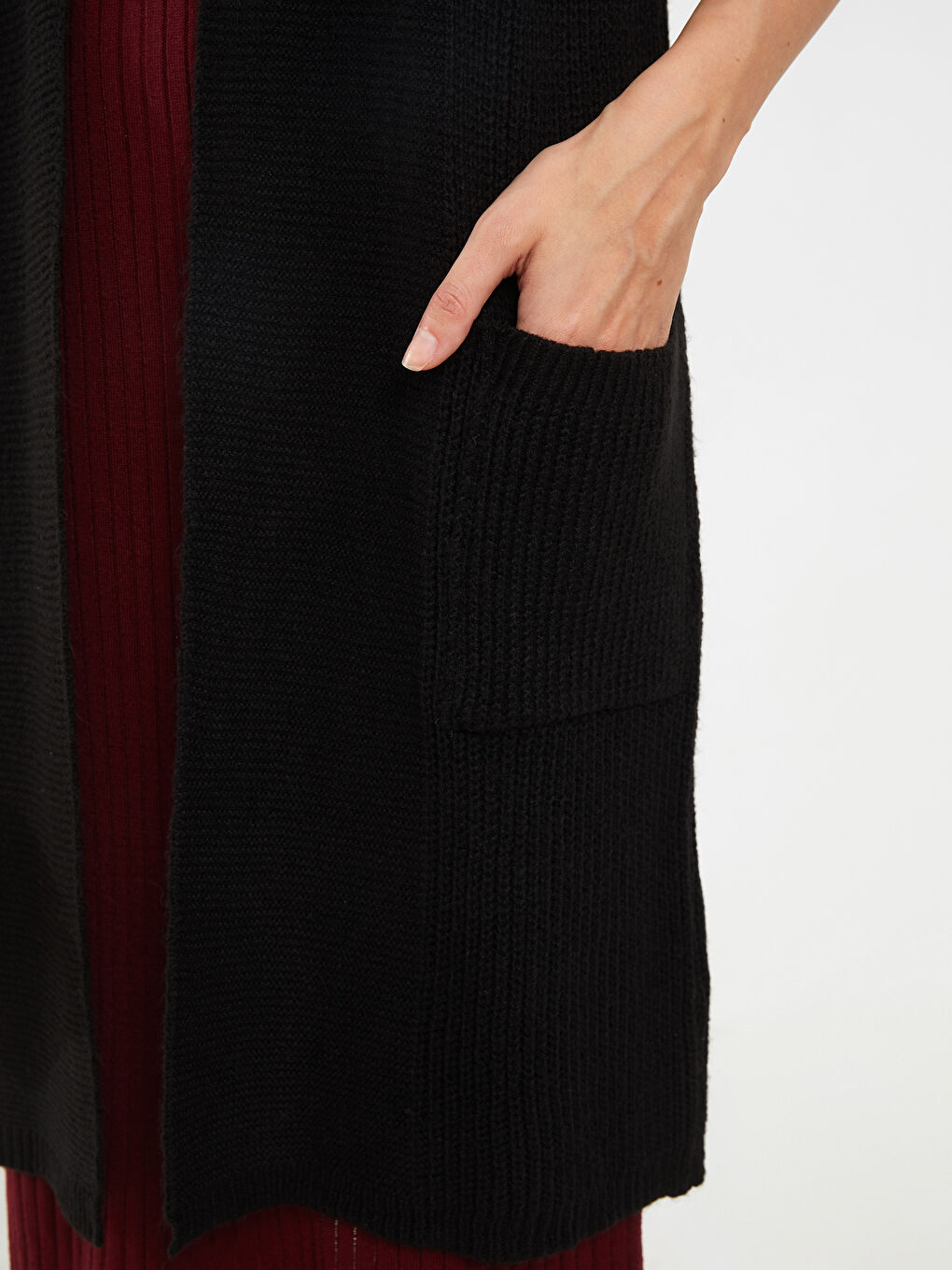 Women's Hooded Plain Knitwear Vest -W27373Z8-CVL