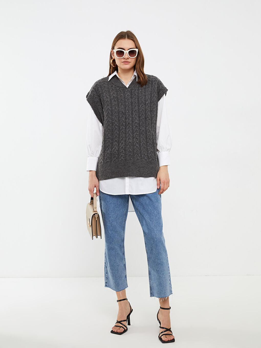 Antrasit Kolej Yaka Kendinden Desenli Kadın Triko Süveter