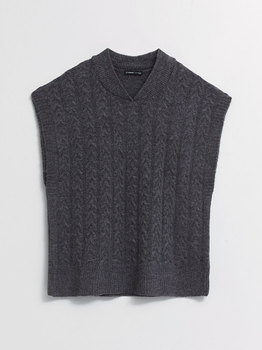 Antrasit Kolej Yaka Kendinden Desenli Kadın Triko Süveter-5